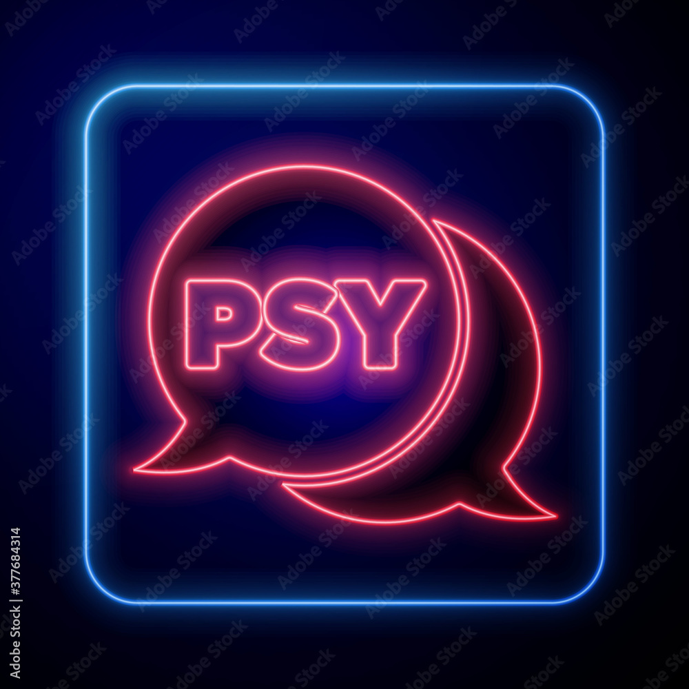 Glowing neon Psychology icon isolated on blue background. Psi symbol. Mental health concept, psychoa