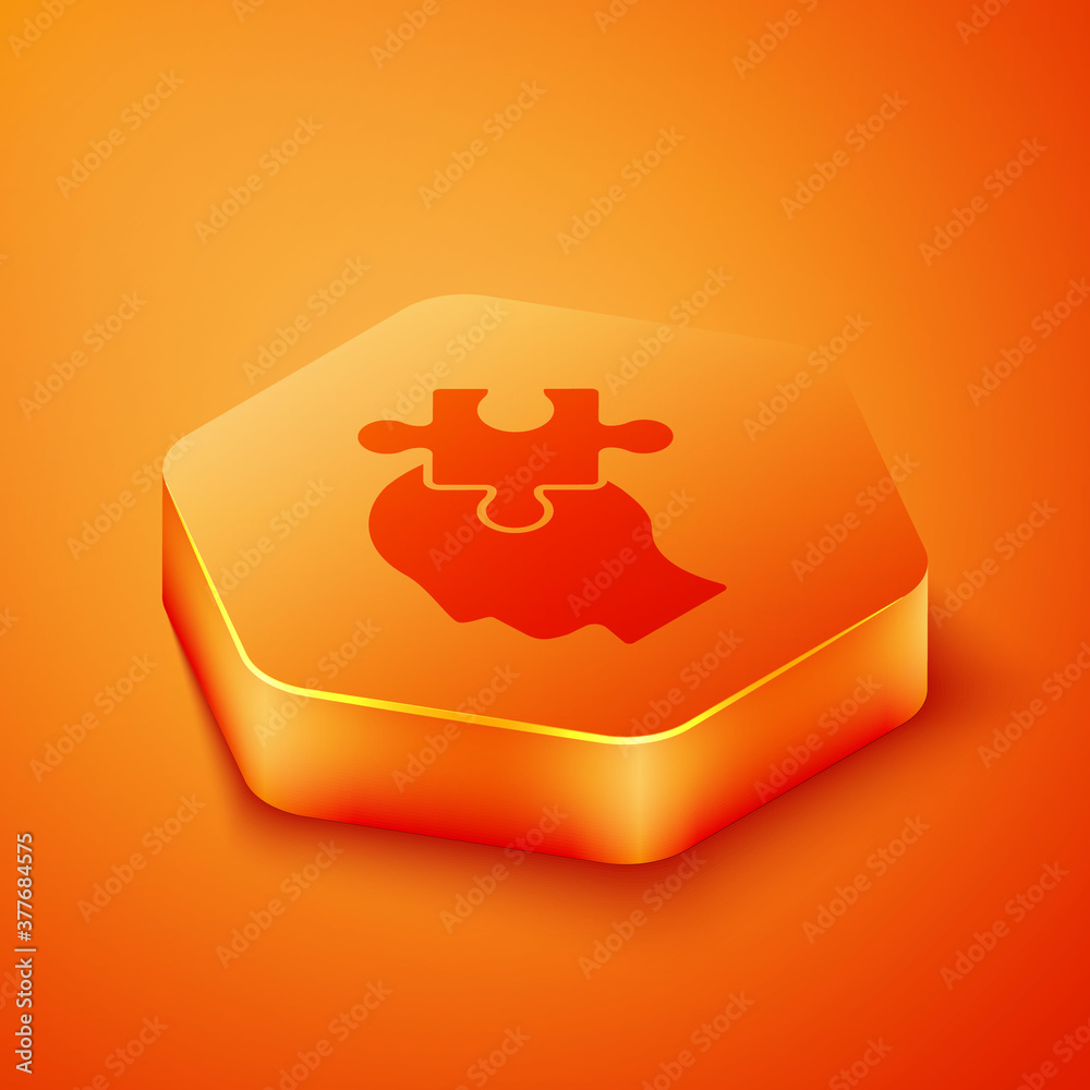 Isometric Solution to the problem in psychology icon isolated on orange background. Puzzle. Therapy 