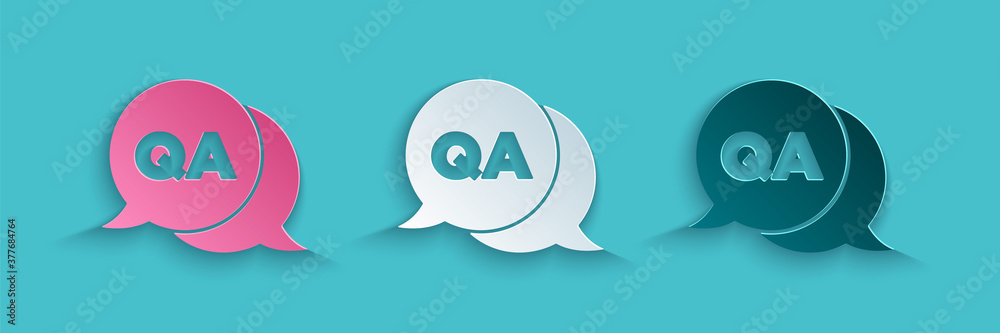 Paper cut Speech bubbles with Question and Answer icon isolated on blue background. Q and A symbol. 