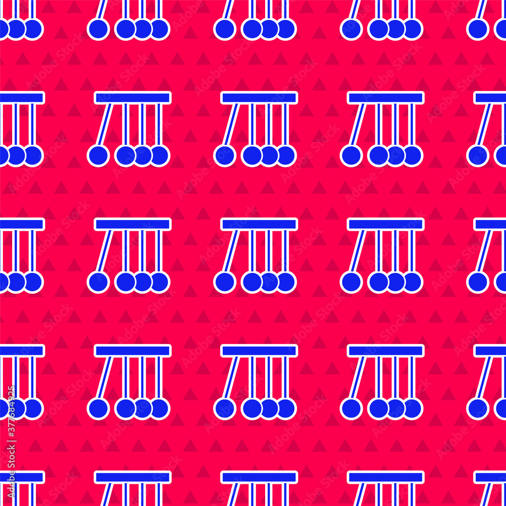 Blue Pendulum icon isolated seamless pattern on red background. Newtons cradle. Vector.