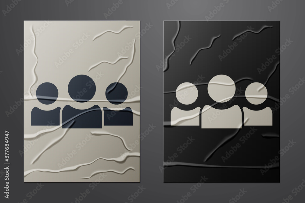 White Users group icon isolated on crumpled paper background. Group of people icon. Business avatar 