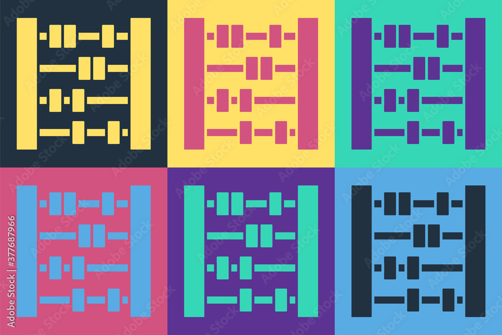 流行艺术算盘图标隔离在彩色背景上。传统计数框。教育标志。Mathem