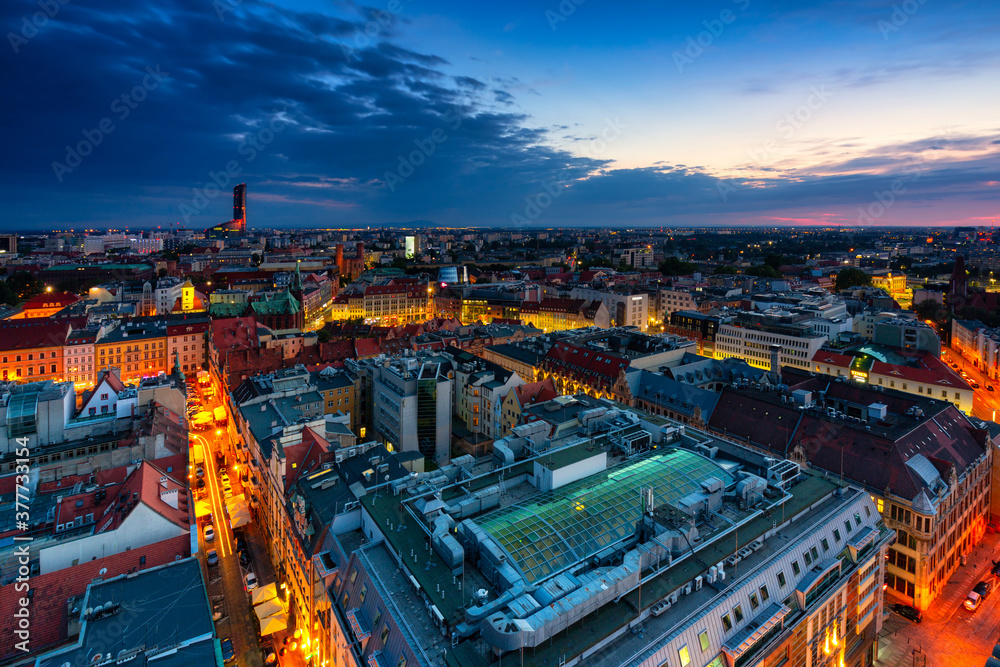 Amazing cityscape of Wrocław at night. Poland