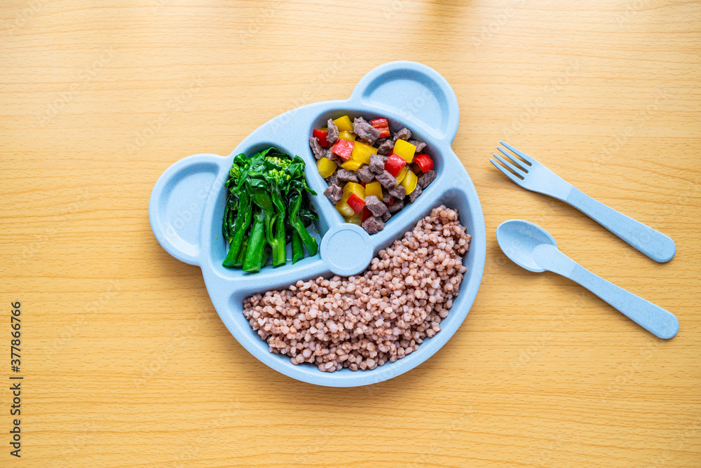 A plate of nutritional meals for children on the table