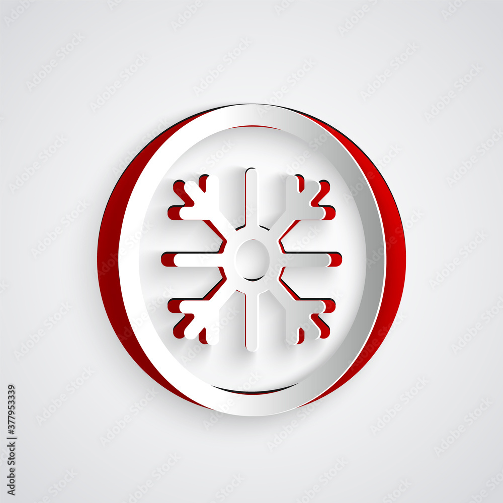 Paper cut Snowflake icon isolated on grey background. Paper art style. Vector.