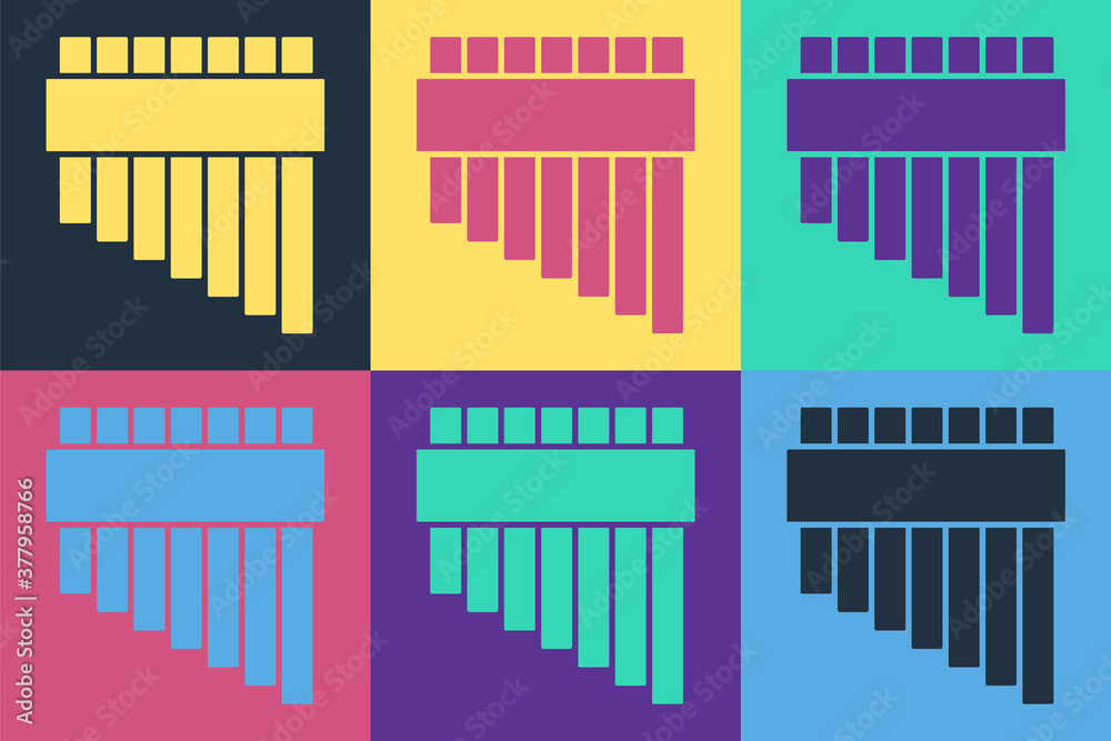 Pop art Pan flute icon isolated on color background. Traditional peruvian musical instrument. Zampon