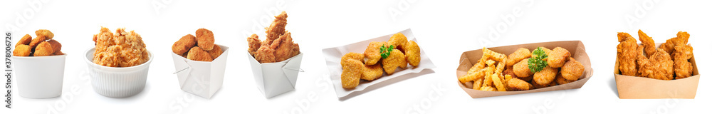 Tasty nuggets on white background