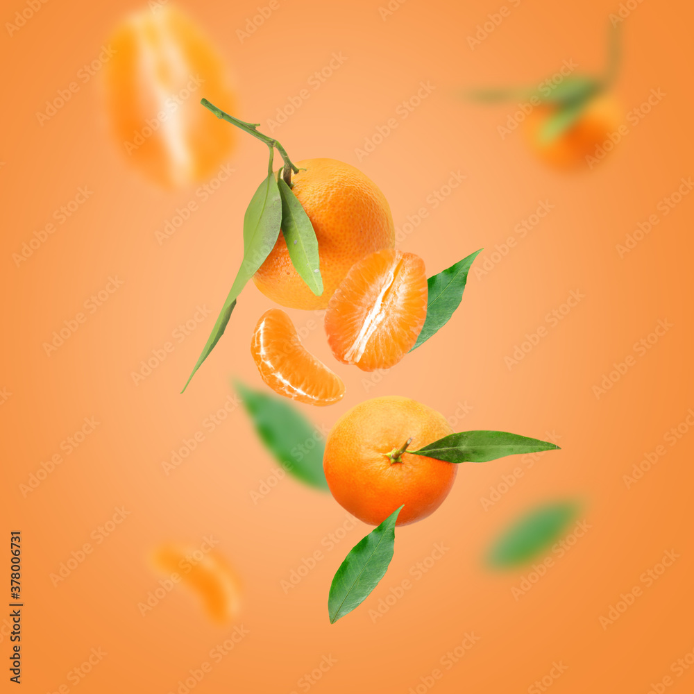 Tasty tangerines on color background