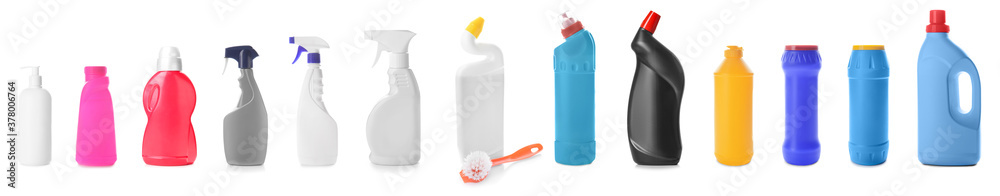 Bottle of detergent on white background