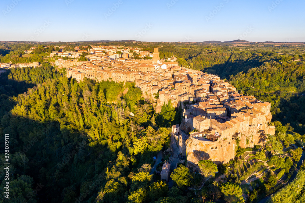 Aerial view of Pitigliano town in Tuscany, Italy