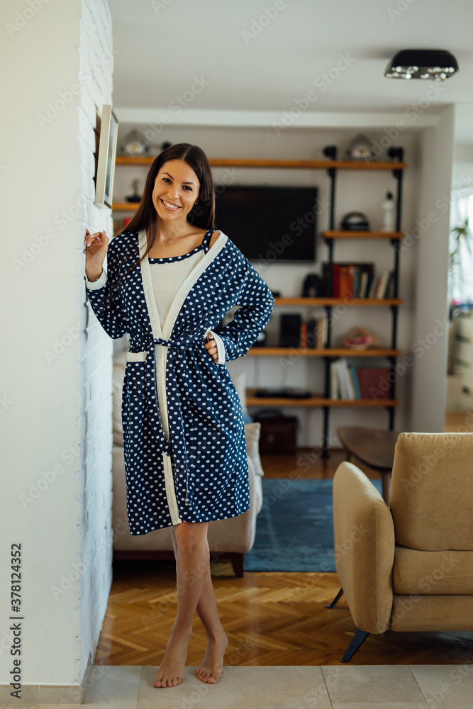 Portrait of a beautiful woman in the morning, at home.