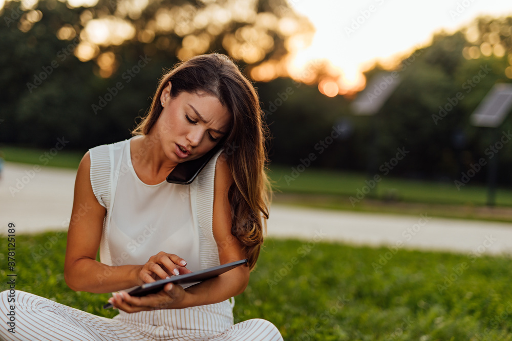 Sitting in the park.