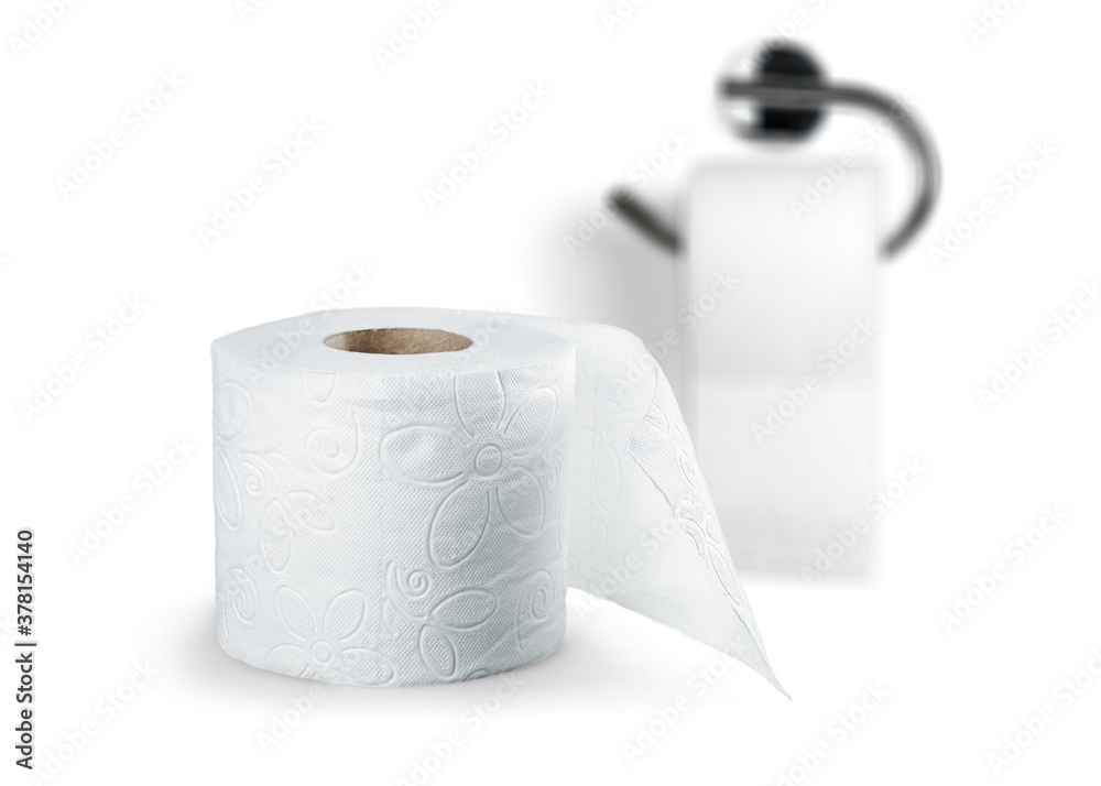 Empty and new toilet roll on metal paper holder