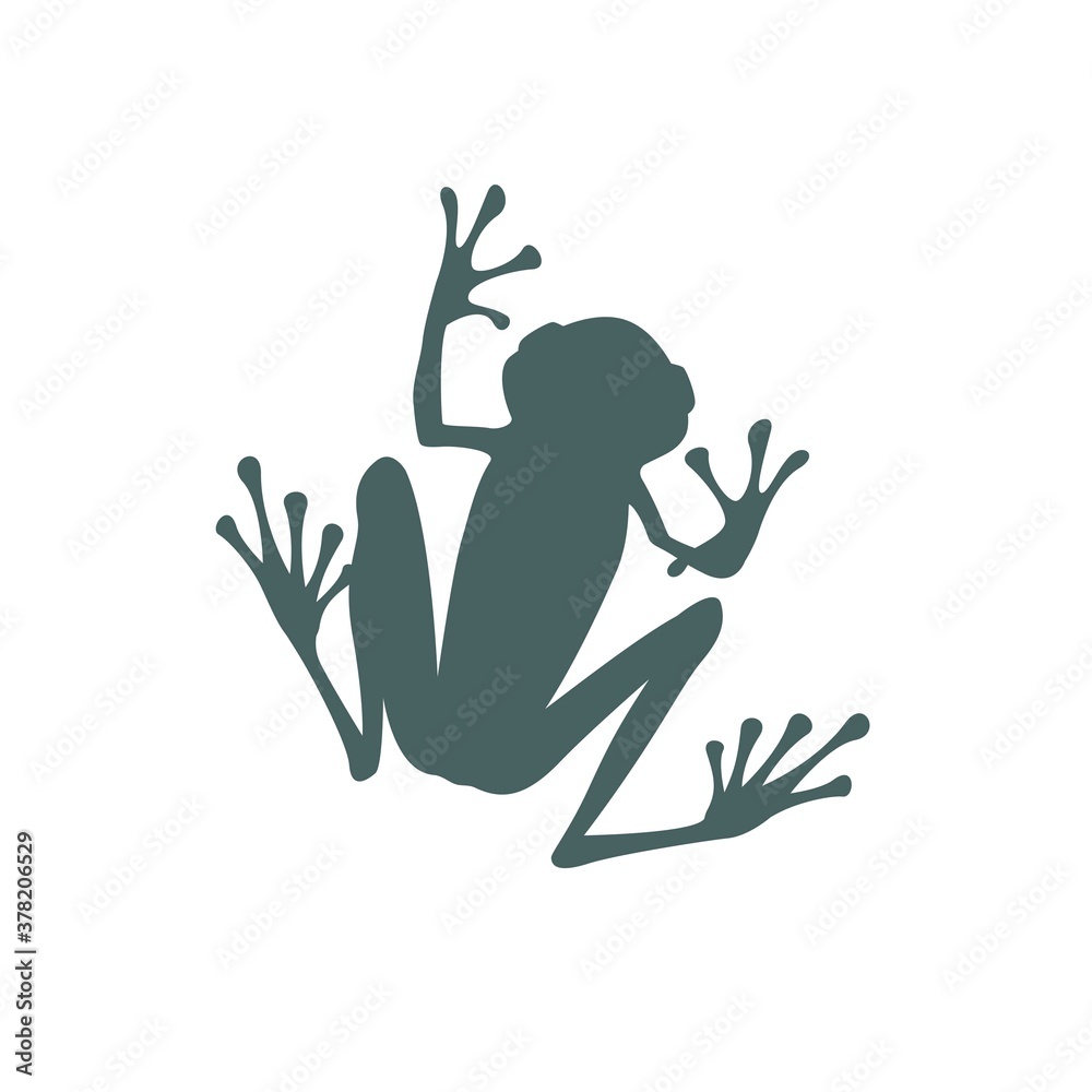 Dark silhouette of frog on white background, icon of tropical animal