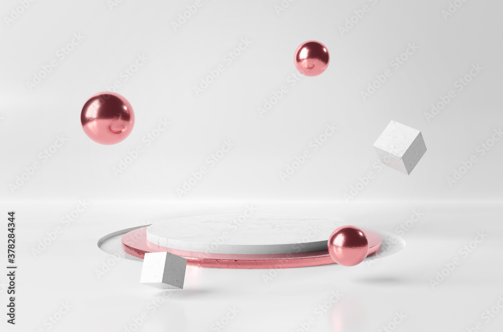 Stage podium background. Mockup of empty circular platform. Abstract geometric pedestral. 3D renderi