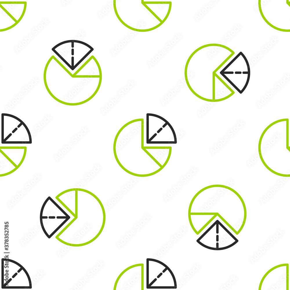 Line Pie chart infographic icon isolated seamless pattern on white background. Diagram chart sign. V