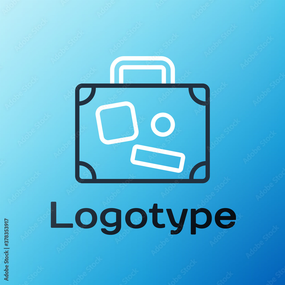 Line Suitcase for travel icon isolated on blue background. Traveling baggage sign. Travel luggage ic