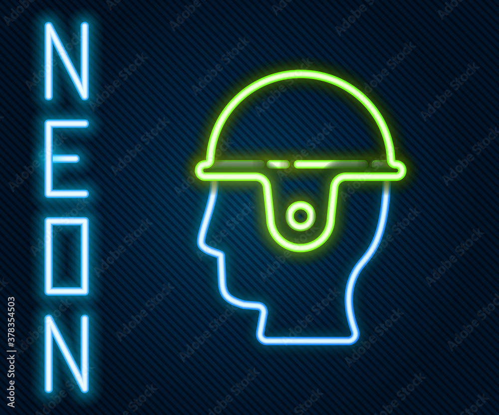 Glowing neon line Worker safety helmet icon isolated on black background. Colorful outline concept. 