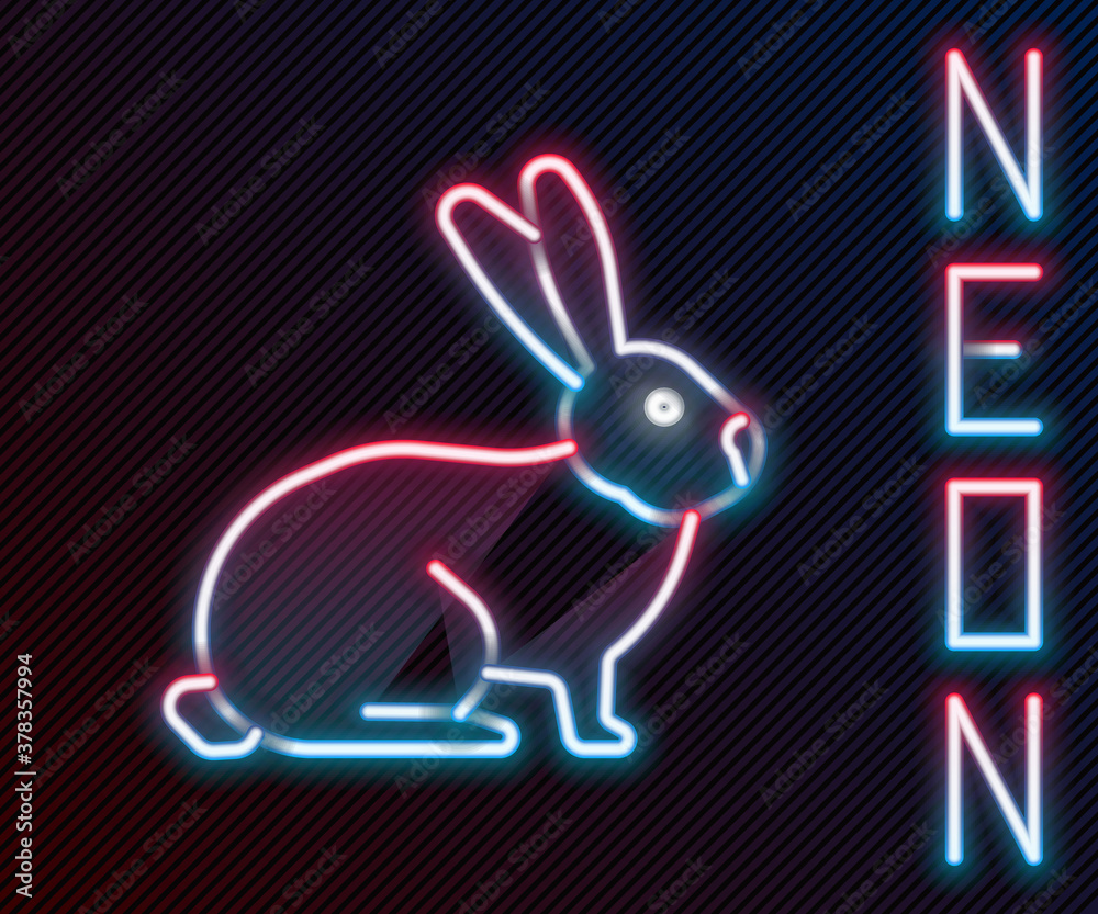 Glowing neon line Rabbit icon isolated on black background. Colorful outline concept. Vector.