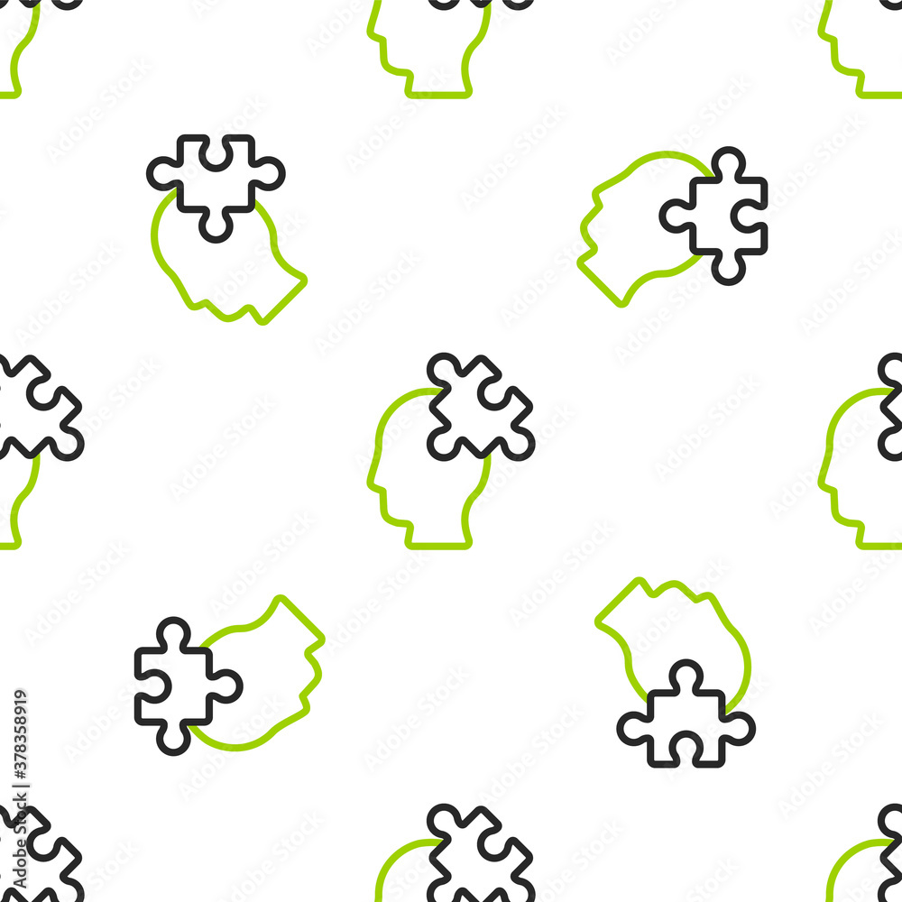 Line Solution to the problem in psychology icon isolated seamless pattern on white background. Puzzl