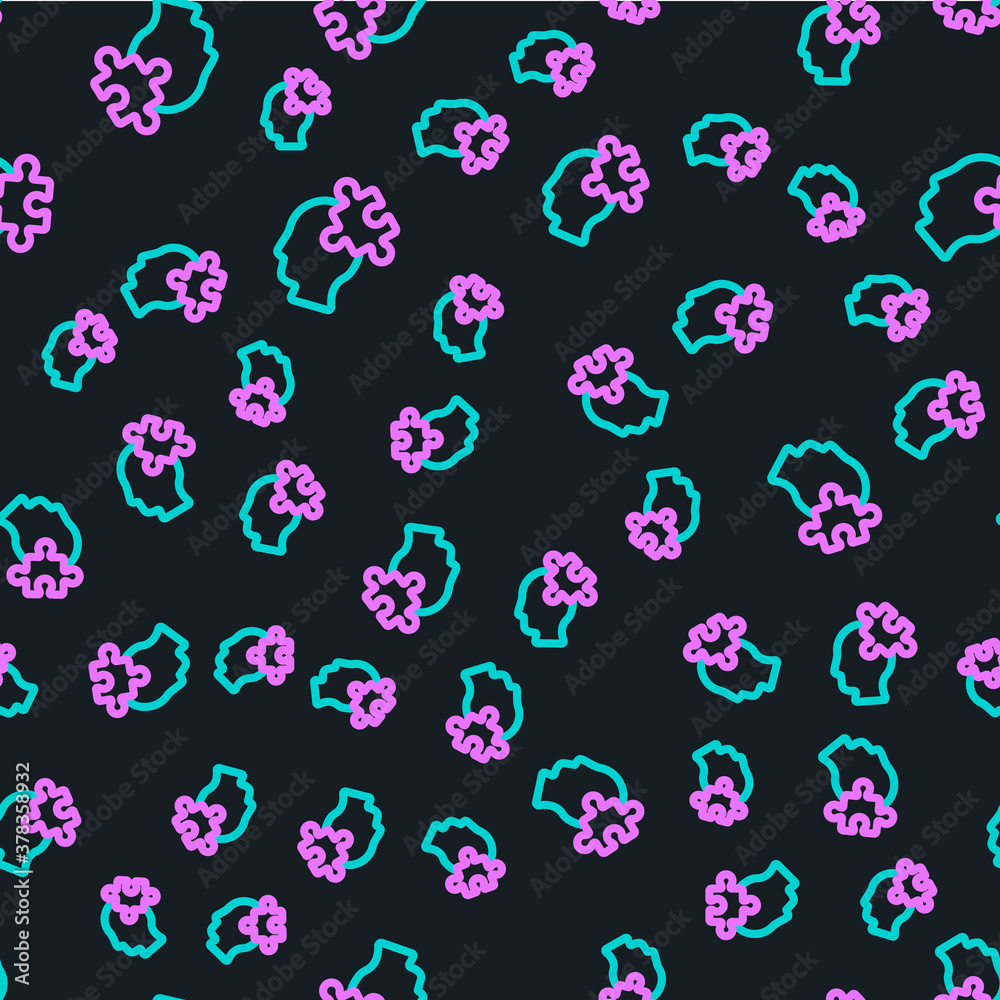 Line Solution to the problem in psychology icon isolated seamless pattern on black background. Puzzl