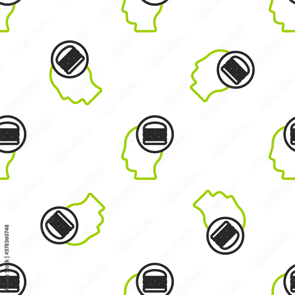 Line Online ordering and fast food delivery icon isolated seamless pattern on white background. Vect