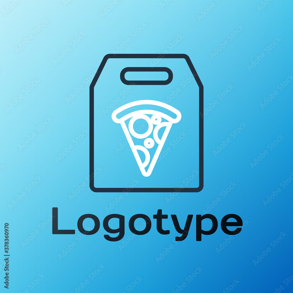 Line Online ordering and fast pizza delivery icon isolated on blue background. Colorful outline conc