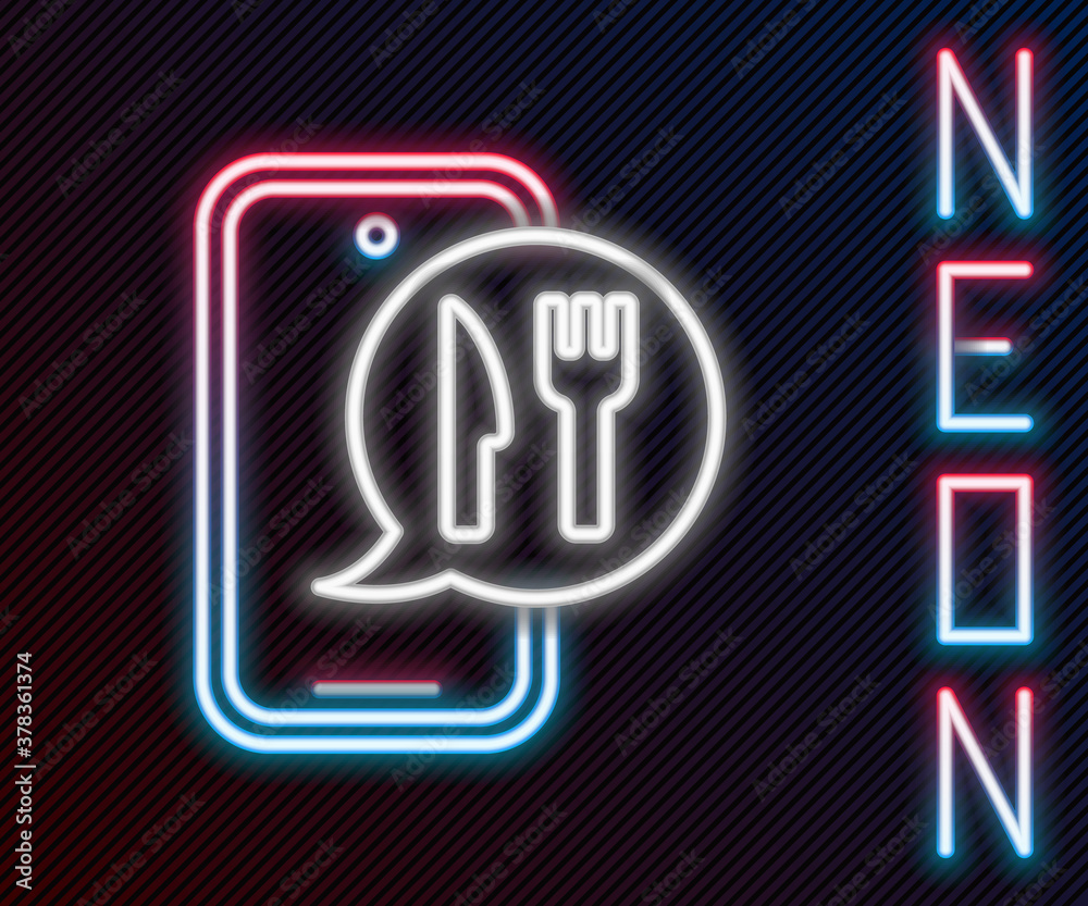 Glowing neon line Online ordering and fast food delivery icon isolated on black background. Burger s