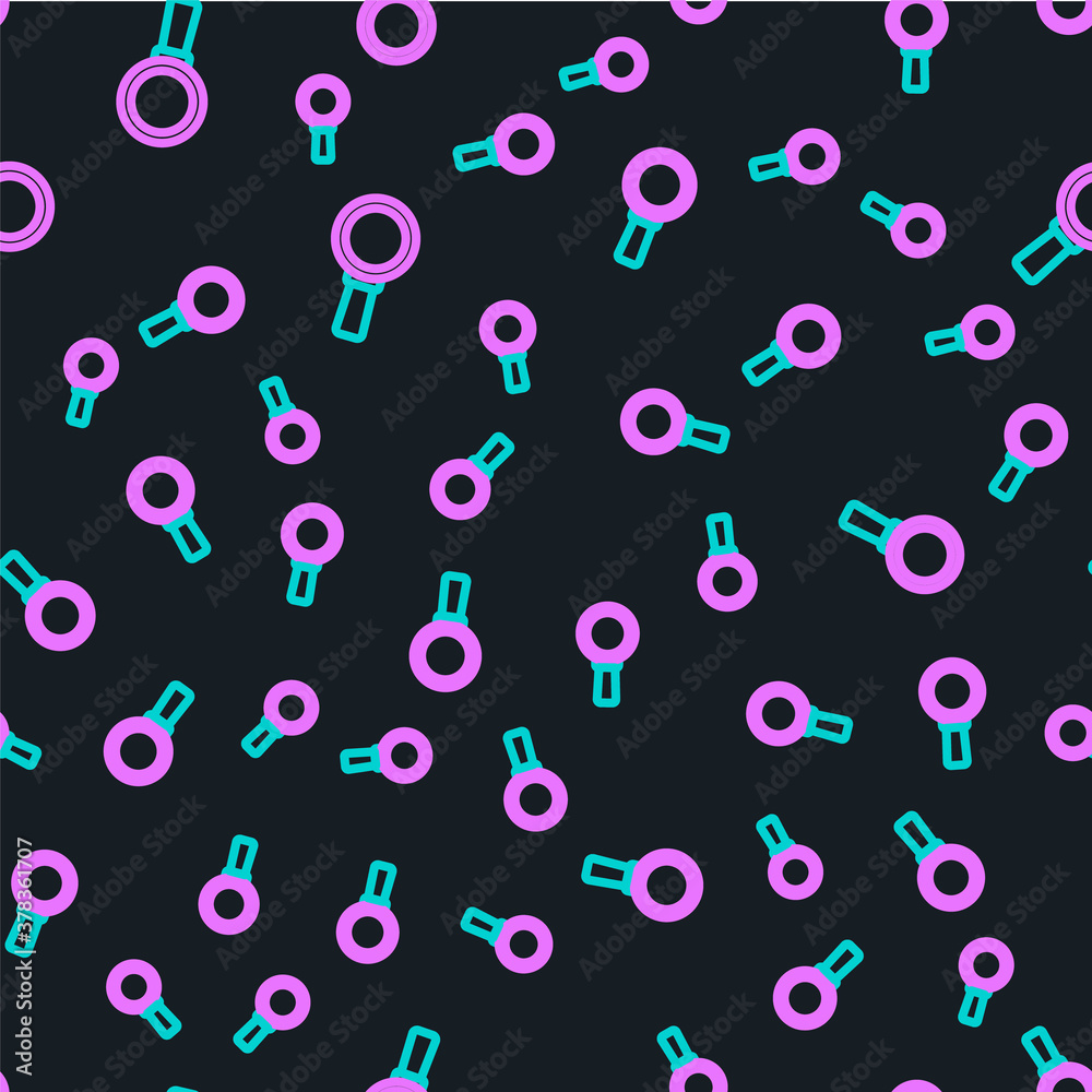 Line Magnifying glass icon isolated seamless pattern on black background. Search, focus, zoom, busin