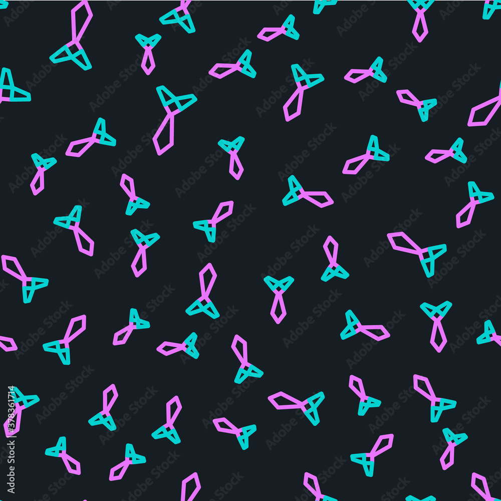 Line Tie icon isolated seamless pattern on black background. Necktie and neckcloth symbol. Vector.