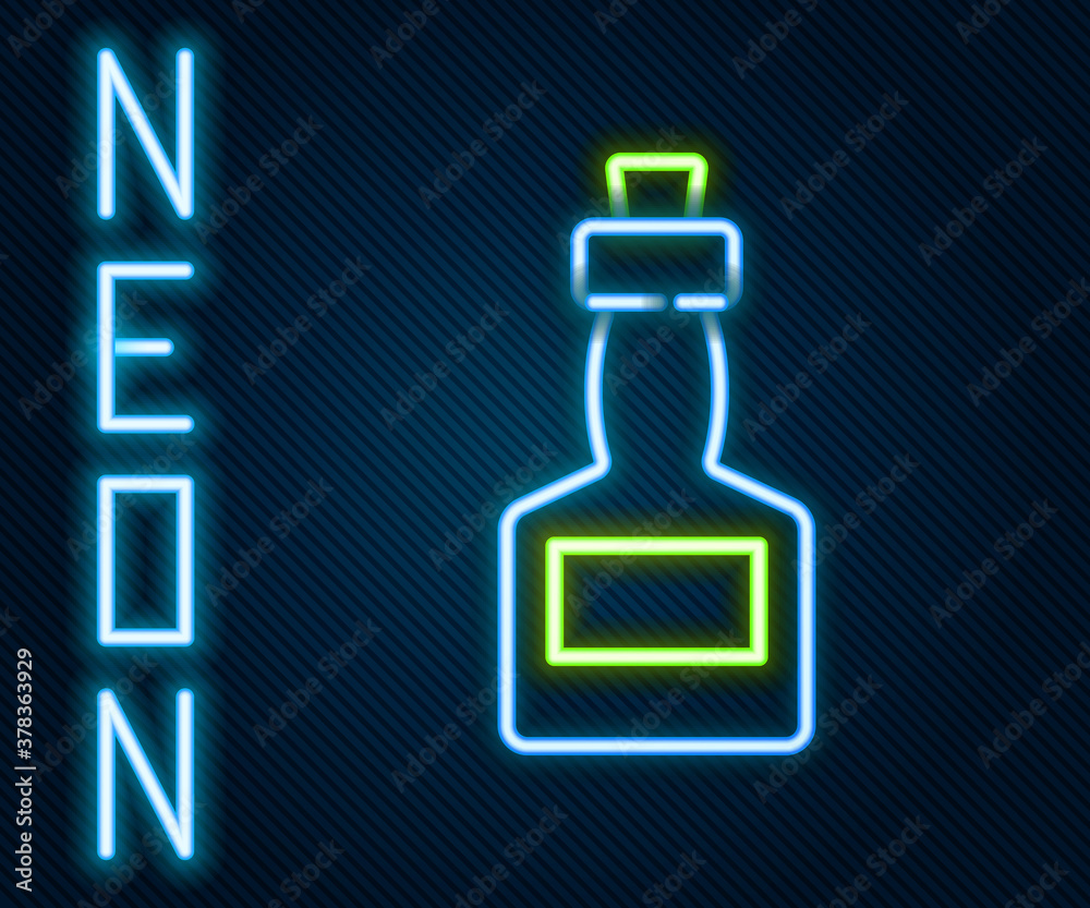 Glowing neon line Tabasco sauce icon isolated on black background. Chili cayenne spicy pepper sauce.