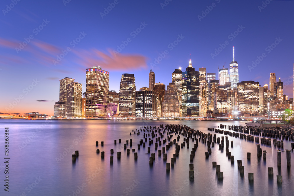 New York City, USA city skyline on the East River