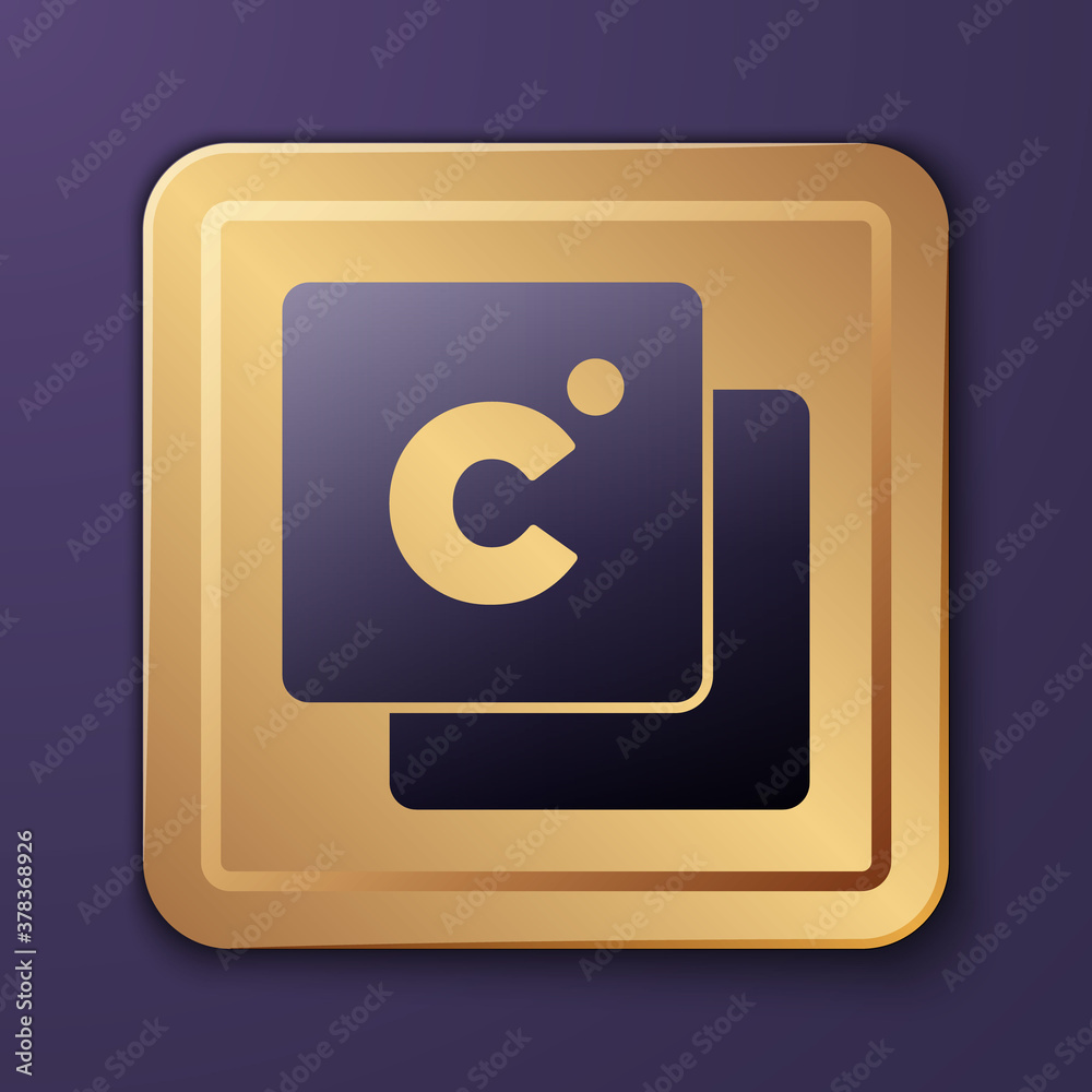 Purple Celsius icon isolated on purple background. Gold square button. Vector.