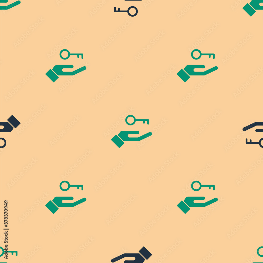 Green and black Solution to the problem in psychology icon isolated seamless pattern on beige backgr