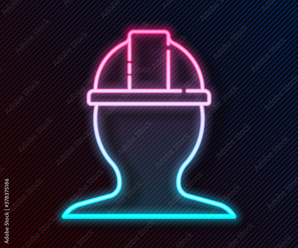 Glowing neon line Worker safety helmet icon isolated on black background. Vector Illustration.