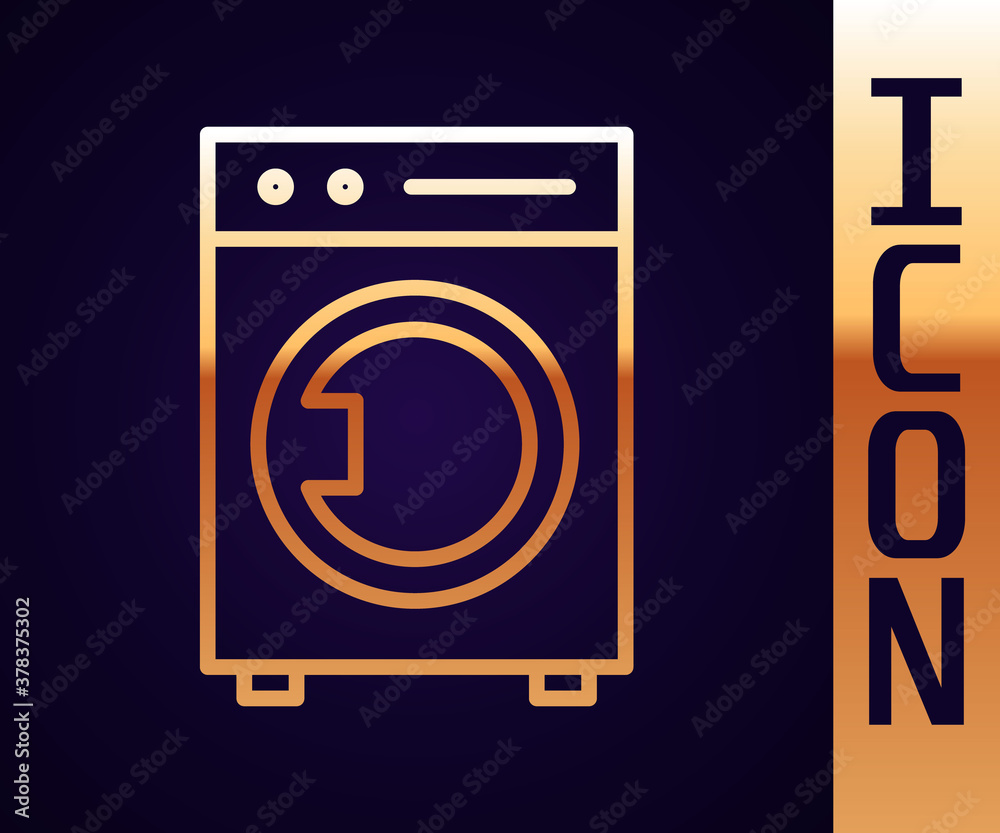 Gold line Washer icon isolated on black background. Washing machine icon. Clothes washer - laundry m