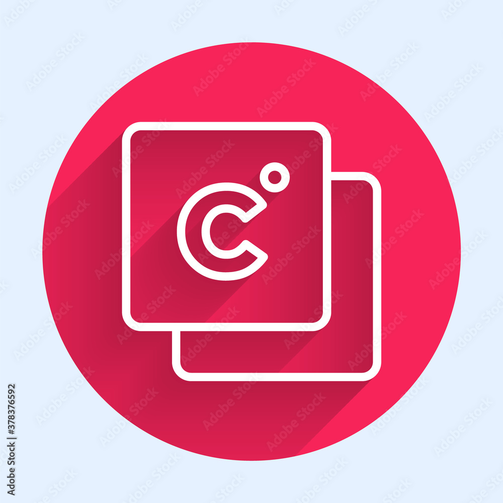 White line Celsius icon isolated with long shadow. Red circle button. Vector.