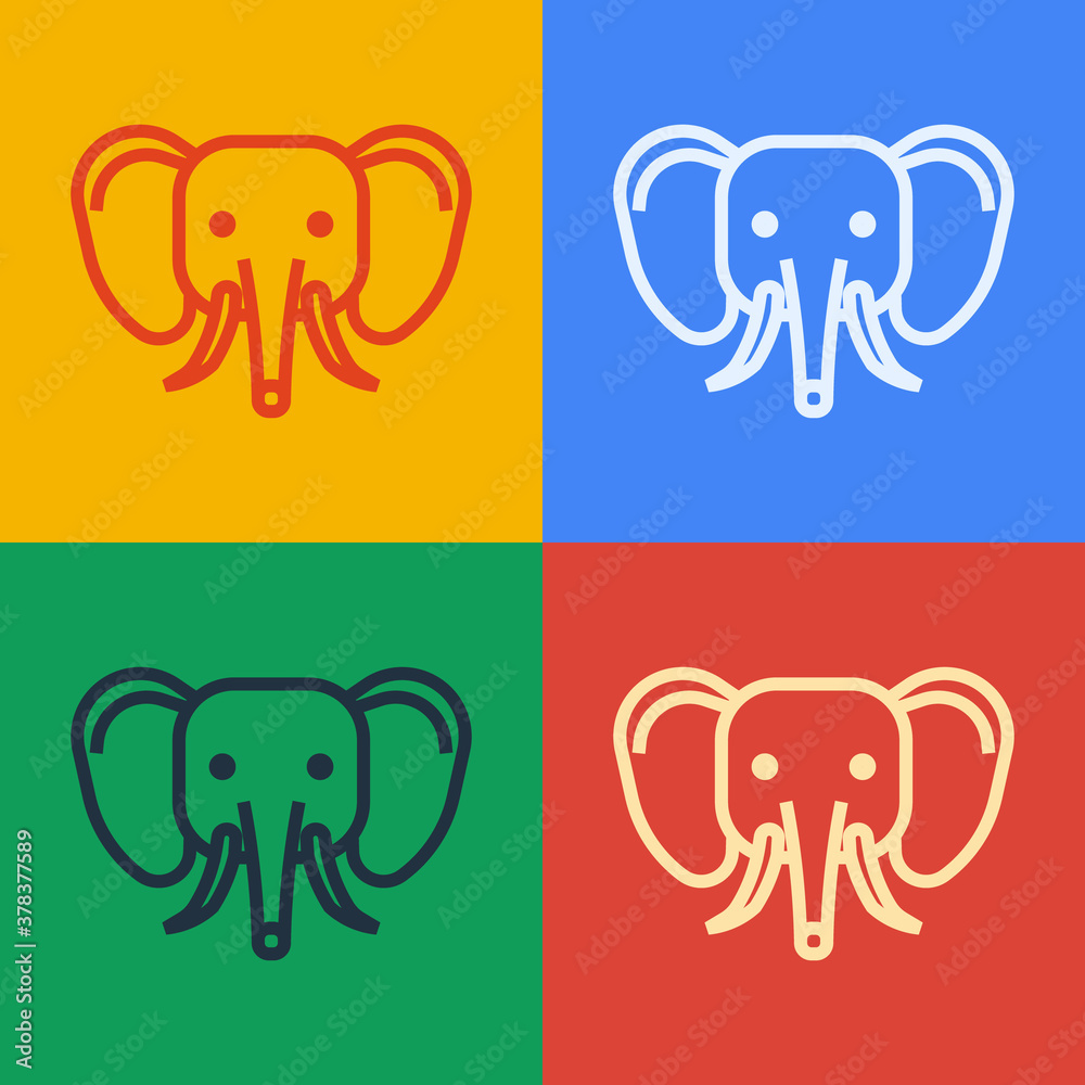 Pop art line Elephant icon isolated on color background. Vector.