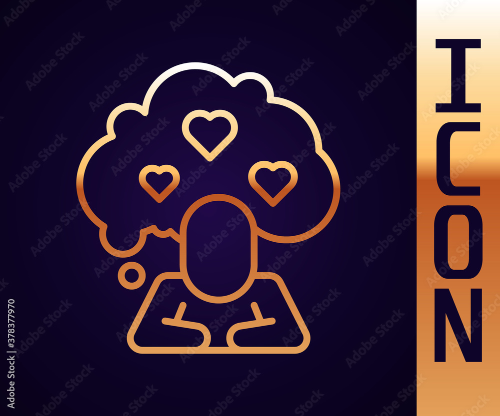 Gold line Broken heart or divorce icon isolated on black background. Love symbol. Valentines day. Ve