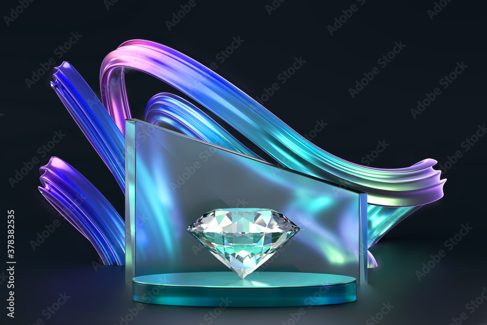 Colorful Diamond Crystal Showing On Product Display With Abstract Coloful Background 3D Rendering