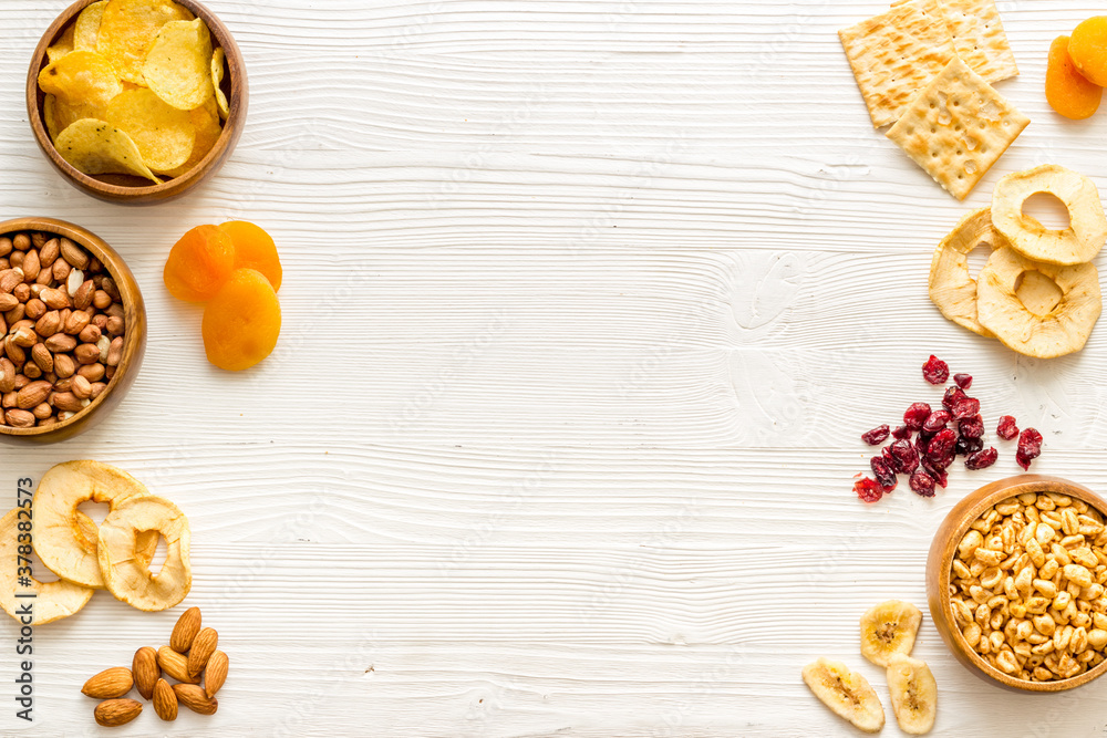 Snacks - party food set - with nuts and dried fruits top view