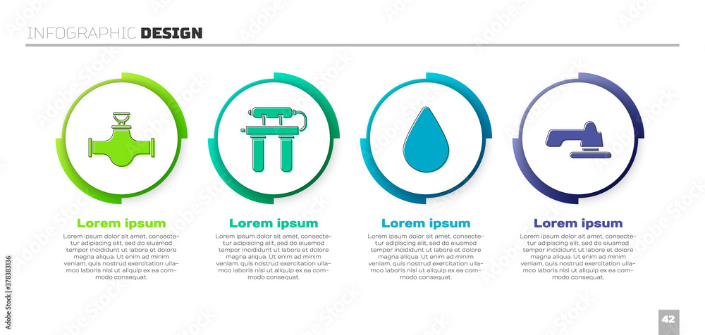 Set Industry pipe and valve, Water filter, Water drop and Water tap. Business infographic template. 