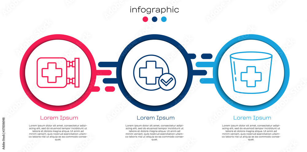 Set line Hospital signboard, Cross hospital medical and Nurse hat with cross. Business infographic t