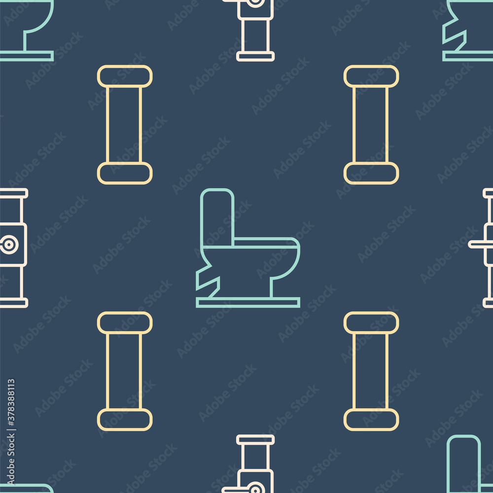 Set line Industry pipe and valve, Industry metallic pipe and Toilet bowl on seamless pattern. Vector