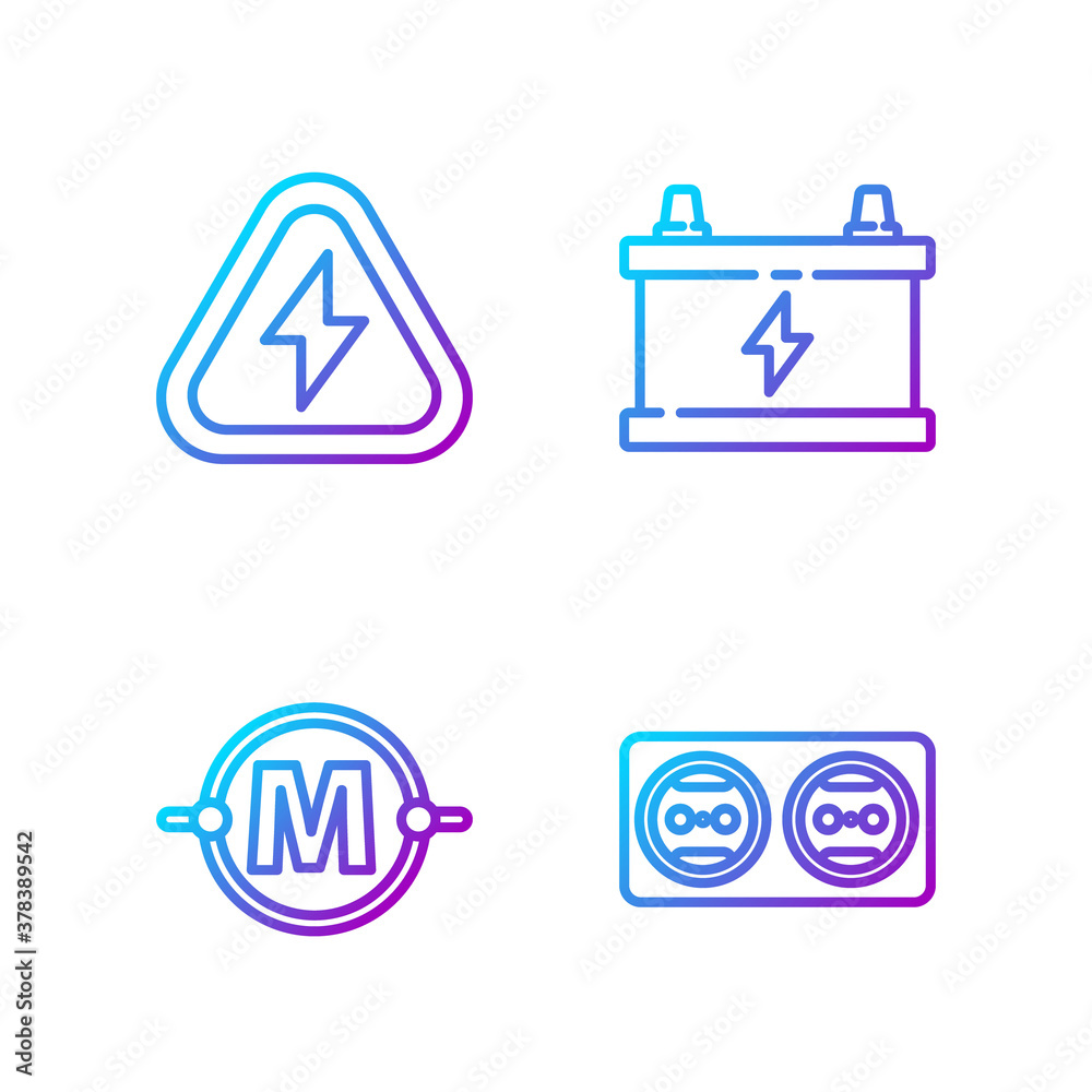 Set line Electrical outlet, Electric circuit scheme, High voltage and Car battery. Gradient color ic