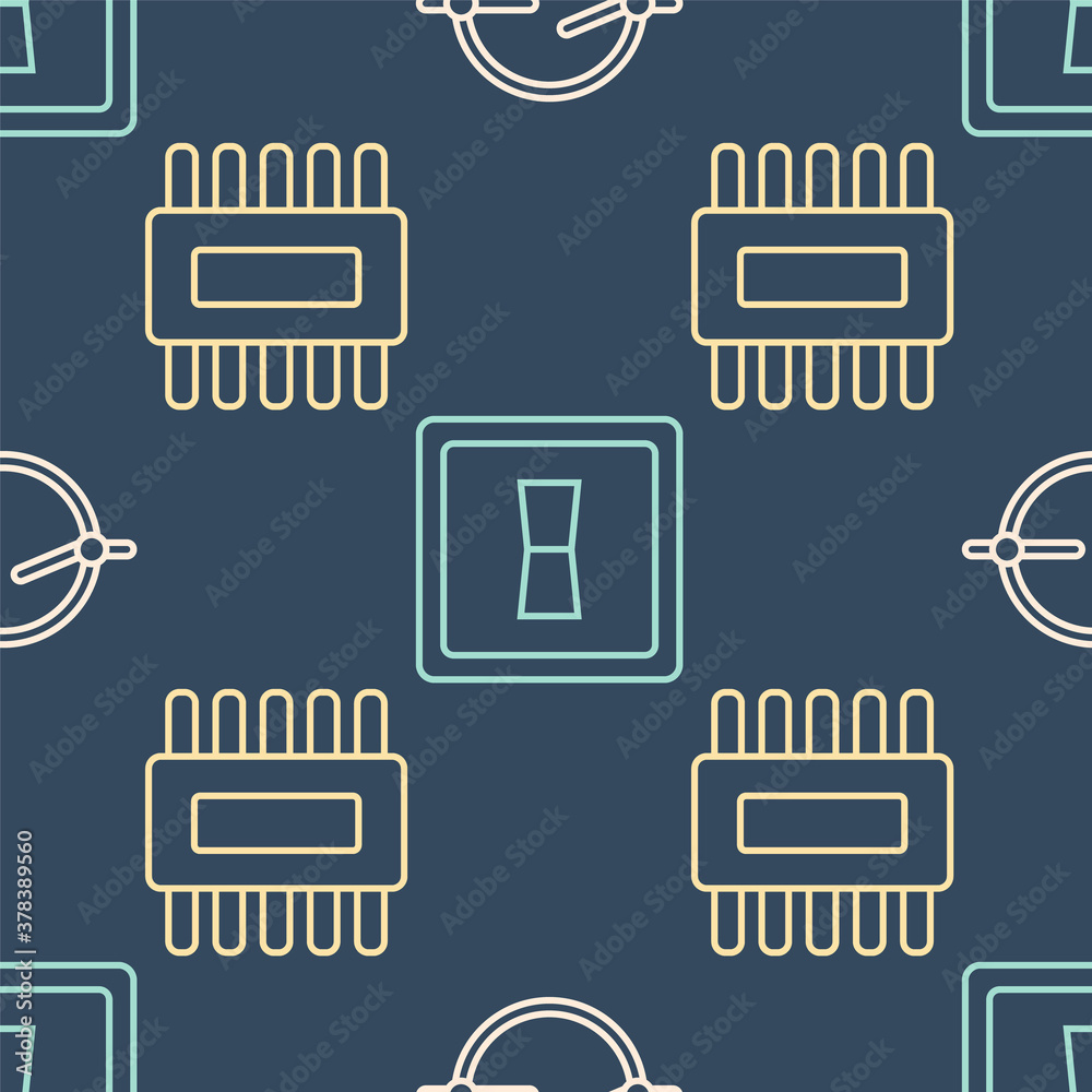 Set line Electric circuit scheme, Processor with microcircuits CPU and Electric light switch on seam