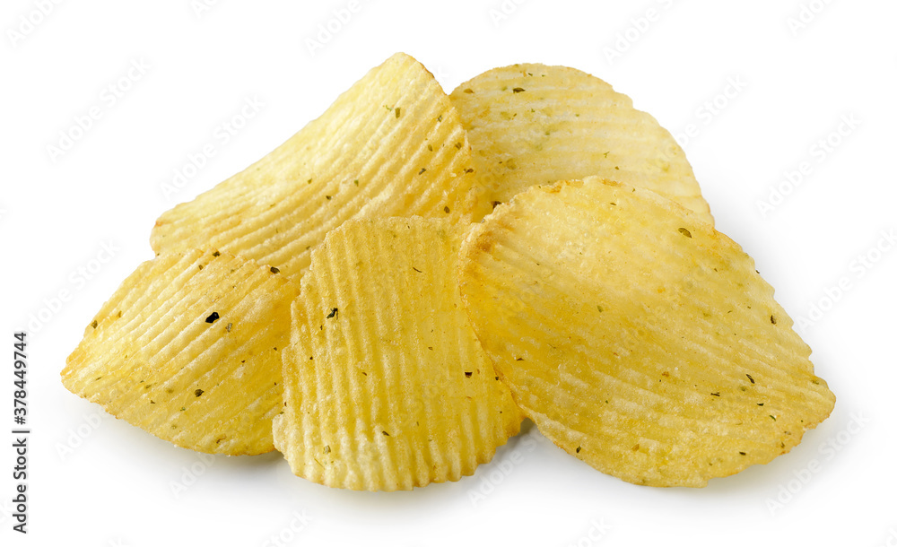 potato chips on white background