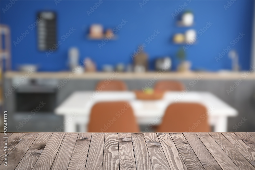 Empty wooden table in modern kitchen