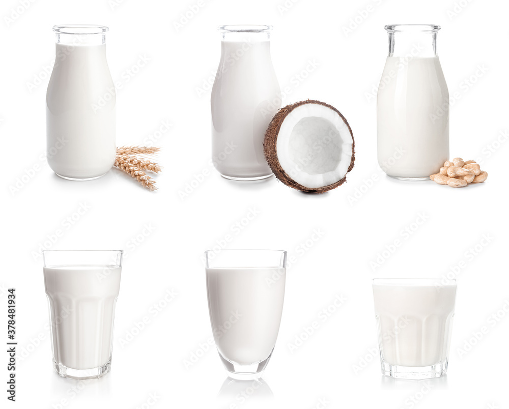 Different milk on white background