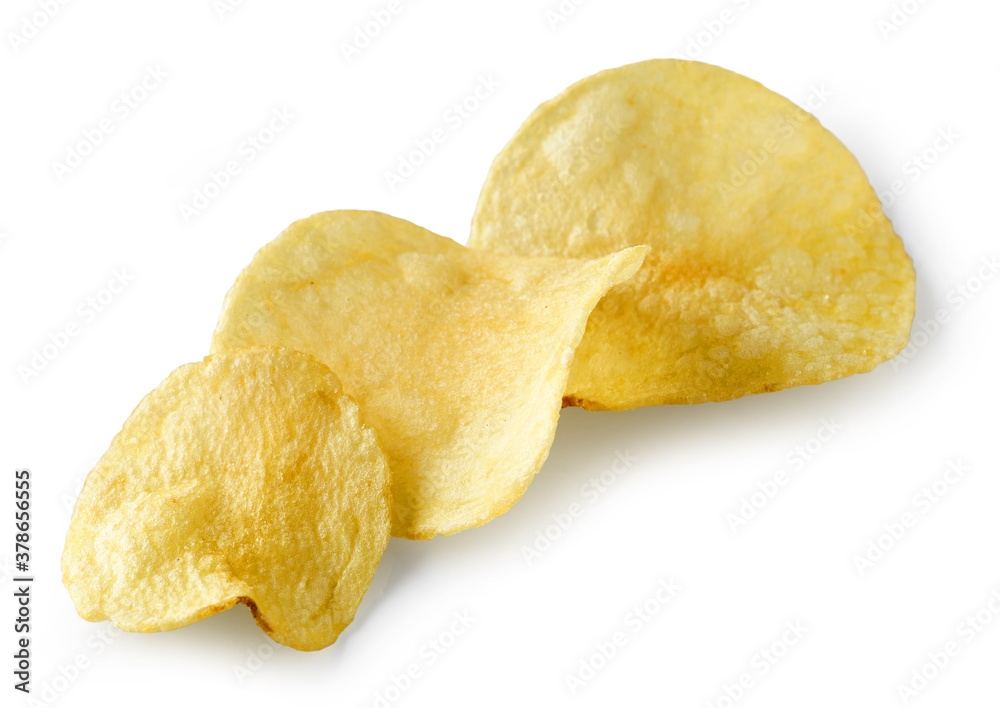 potato chips on white background